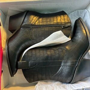Corky’s Hey Girl “Rowdy” Black Croc Ankle Boots